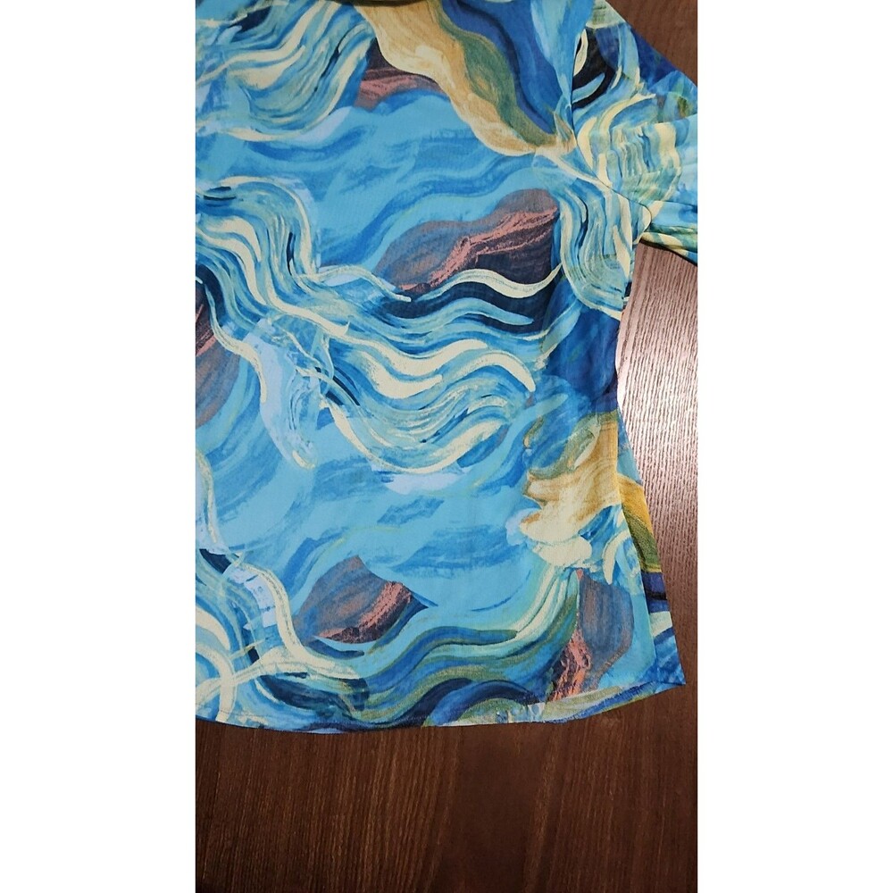 Antthony Womens Top Large Abstract  Blue Yellow Multicolor  Casual Tunic - Picture 11 of 11